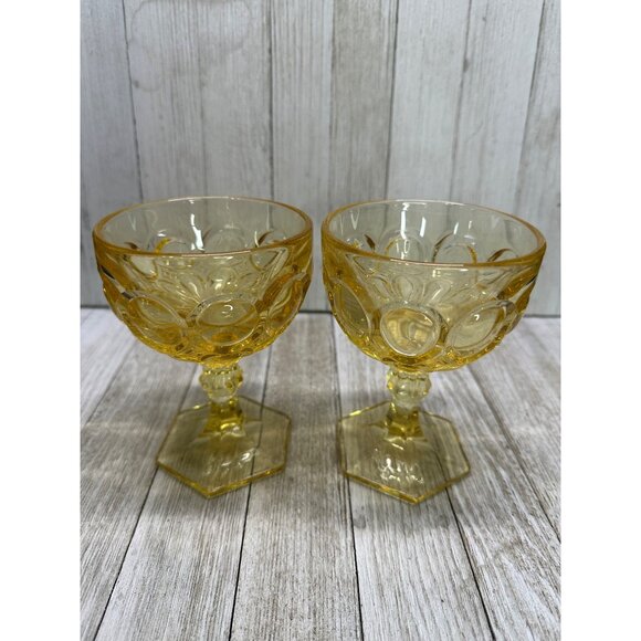 Vtg Fostoria Moonstone Yellow Gold Amber Champagne Goblets  5 1/8" Tall Set of 2 - Picture 3 of 12